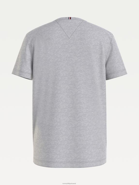 هيذر رمادي فاتح Tommy Hilfiger تي شيرت للأولاد من عمر 8 إلى 16 عامًا من القطن العضوي بلوحة العلم 44644341