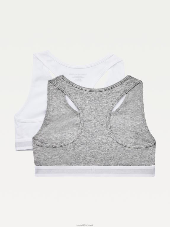 هيذر رمادي متوسط/أبيض Tommy Hilfiger الفتيات 8-16 مجموعة من قطعتين من حمالة الصدر ذات الشعار من القطن العضوي 44644368