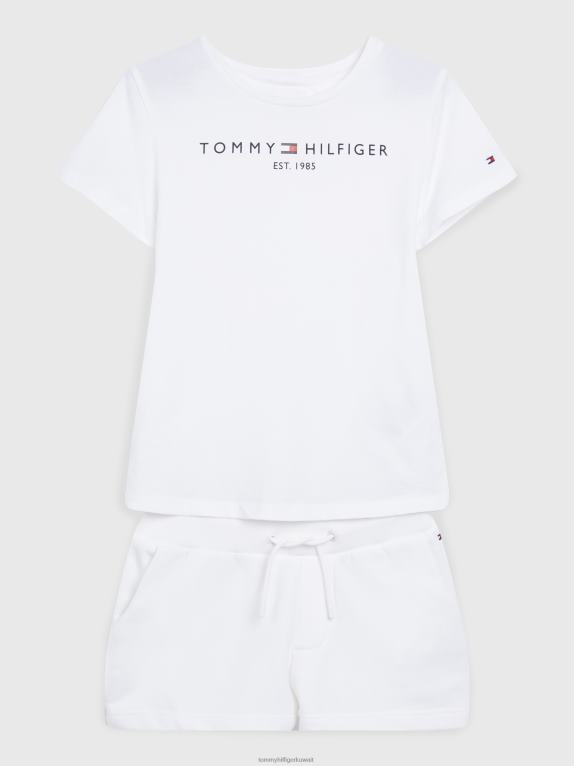 أبيض Tommy Hilfiger طقم تيشيرت وسروال قصير للفتيات من 8 إلى 16 عامًا 44644387