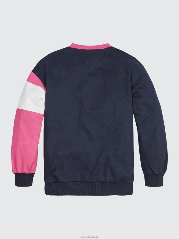 كتلة ألوان سماء الصحراء Tommy Hilfiger سترة للفتيات من 8 إلى 16 عامًا مطرزة بشعار الماركة 44644435