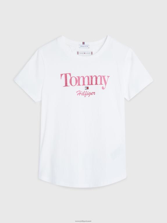 الأبيض القديم Tommy Hilfiger تي شيرت بشعار لامع للفتيات من 8 إلى 16 عامًا 44644458