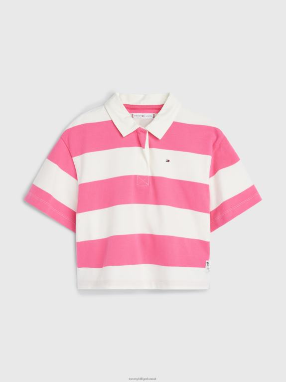 التنبيه الوردي / القديم Tommy Hilfiger الفتيات 8-16 قميص الرجبي القطن العضوي 44644461