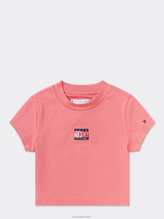 البطيخ العميق Tommy Hilfiger تي شيرت للفتيات من 8 إلى 16 عامًا من القطن العضوي المضلع 44644465