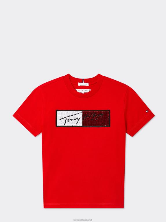 قرمزي عميق Tommy Hilfiger الفتيات 8-16 تي شيرت العلم الترتر 44644472