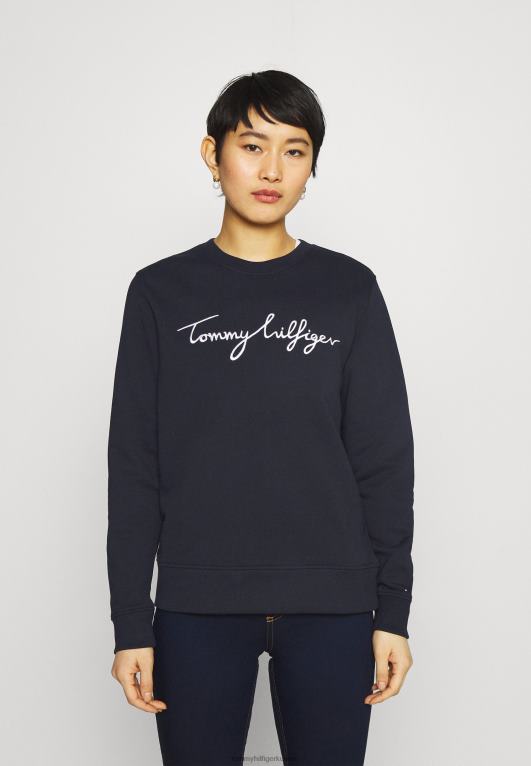 أزرق Tommy Hilfiger سويت شيرت برقبة على شكل حرف C 446444074