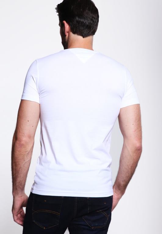 الأبيض الكلاسيكي Tommy Hilfiger تي شيرت أساسي جديد قابل للتمدد برقبة على شكل حرف C 446447272