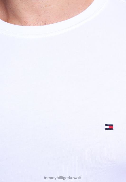 الأبيض الكلاسيكي Tommy Hilfiger تي شيرت أساسي جديد قابل للتمدد برقبة على شكل حرف C 446447272