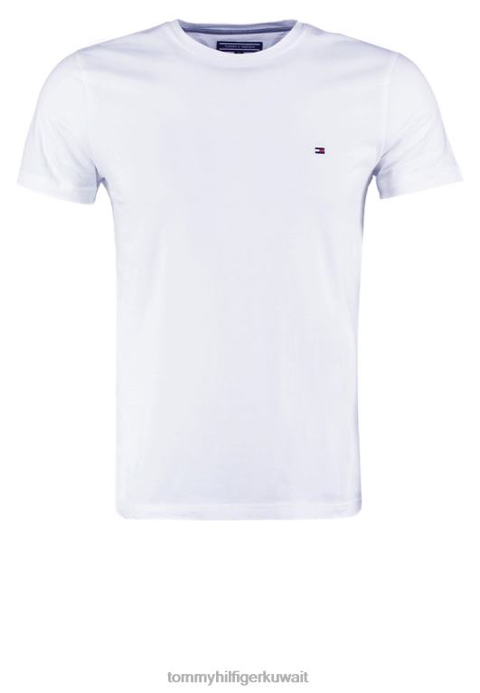الأبيض الكلاسيكي Tommy Hilfiger تي شيرت أساسي جديد قابل للتمدد برقبة على شكل حرف C 446447272