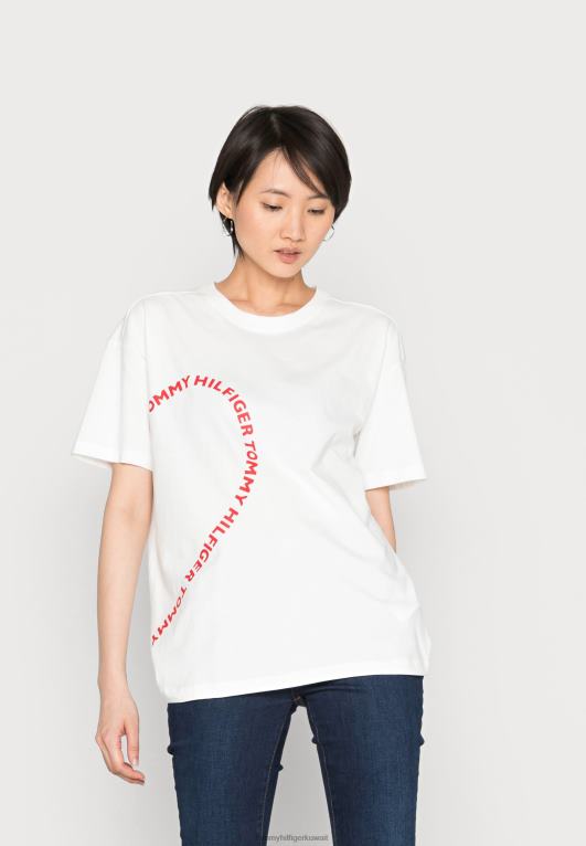 رسمة إكرو/قلب Tommy Hilfiger تي شيرت مطبوع برقبة على شكل حرف C مريح 446448018