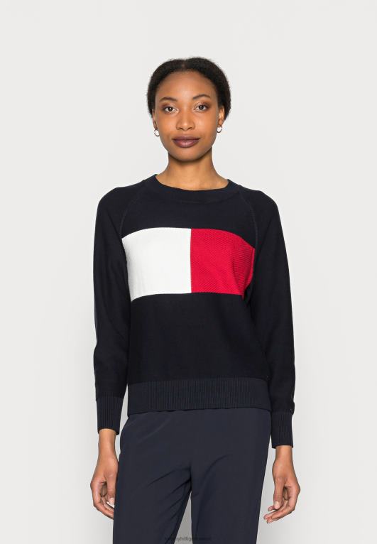 سماء الصحراء Tommy Hilfiger سترة صوفية برقبة على شكل حرف C بعلم عادي 446448398