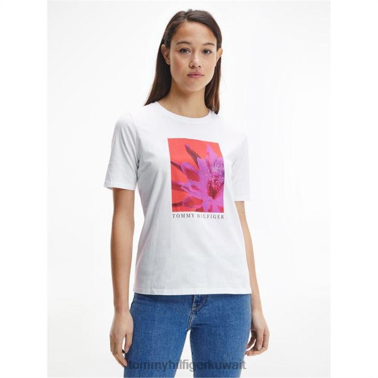 البصرية الأبيض Tommy Hilfiger تي شيرت زهري عادي C-NK 4464420209