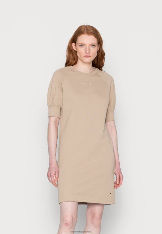 اللون البيج Tommy Hilfiger فستان قصير برسومات عادية C-NK فستان نهاري 446447298