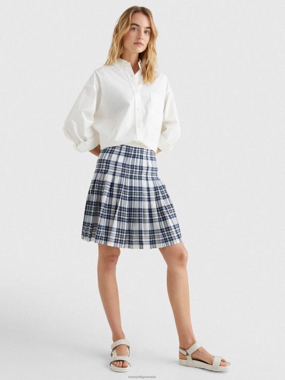 أيقونة شيك صغير/إكرو/أزرق داكن Tommy Hilfiger تنورة بكسرات من قماش الترتان الحريري من Icons 446442461