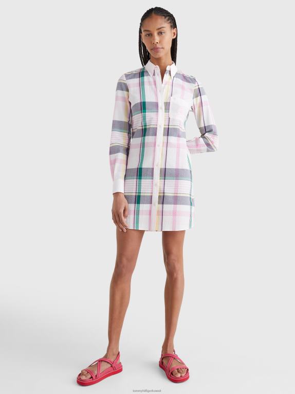 وردي فاتح باستيل Tommy Hilfiger فستان قميص كاروهات بشعار Prep 446442065