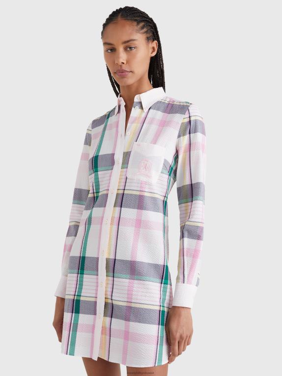 وردي فاتح باستيل Tommy Hilfiger فستان قميص كاروهات بشعار Prep 446442065