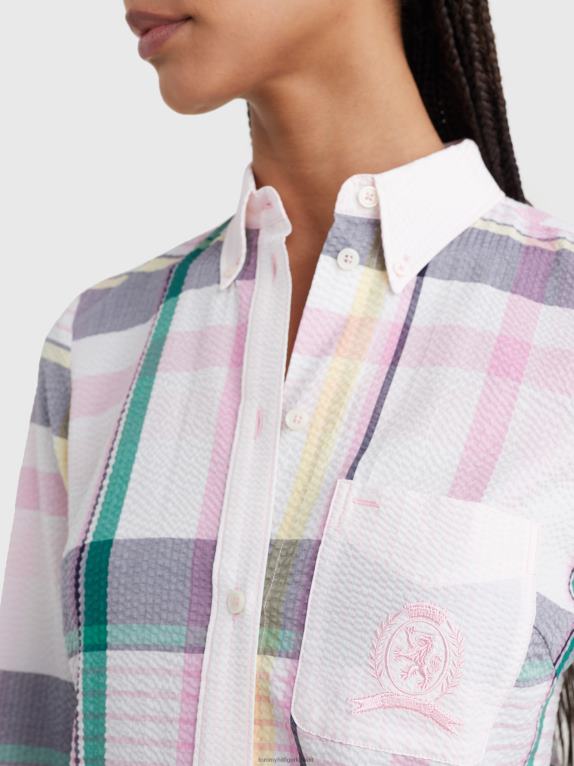 وردي فاتح باستيل Tommy Hilfiger فستان قميص كاروهات بشعار Prep 446442065