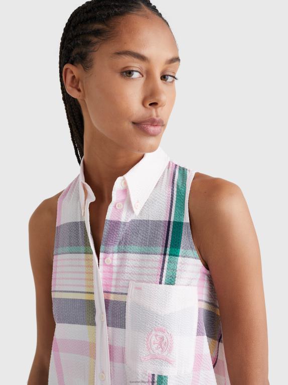 وردي فاتح باستيل Tommy Hilfiger قميص بدون أكمام من Prep Crest Madras 446442424