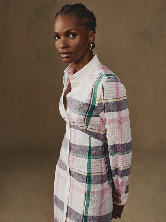 وردي فاتح باستيل Tommy Hilfiger فستان قميص بمربعات من Prep Madras 446442069