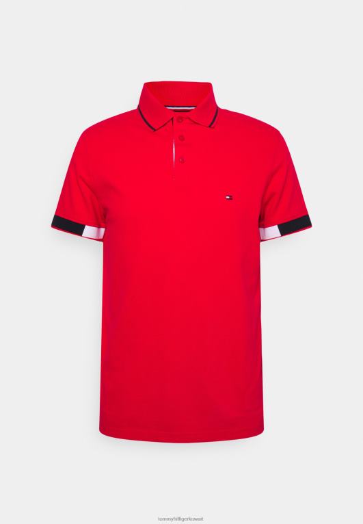 الأحمر الأساسي Tommy Hilfiger قميص بولو نحيف بفتحة من RWB 446444126
