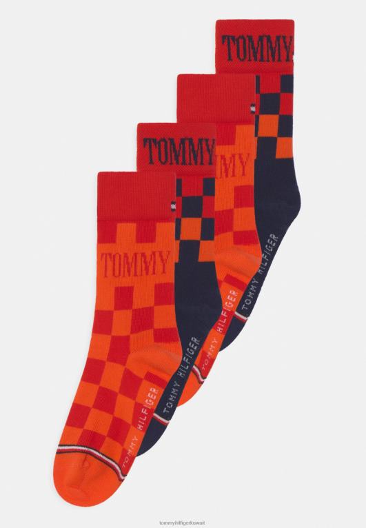 برتقالي / أحمر / كحلي Tommy Hilfiger جوارب RacerCheck للأطفال مكونة من 4 قطع 446447129