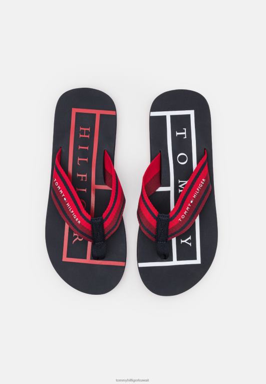 الأحمر الأساسي Tommy Hilfiger شرائط الصنادل الشاطئية على شكل حرف T 446445491