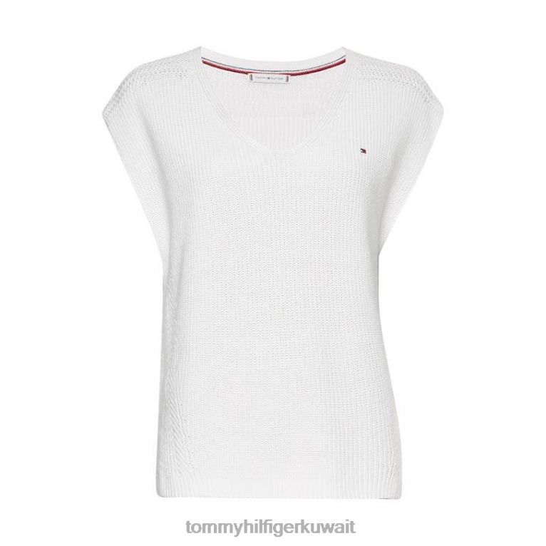 بيج فاتح Tommy Hilfiger بلوزة محبوكة برقبة على شكل حرف V 4464420082