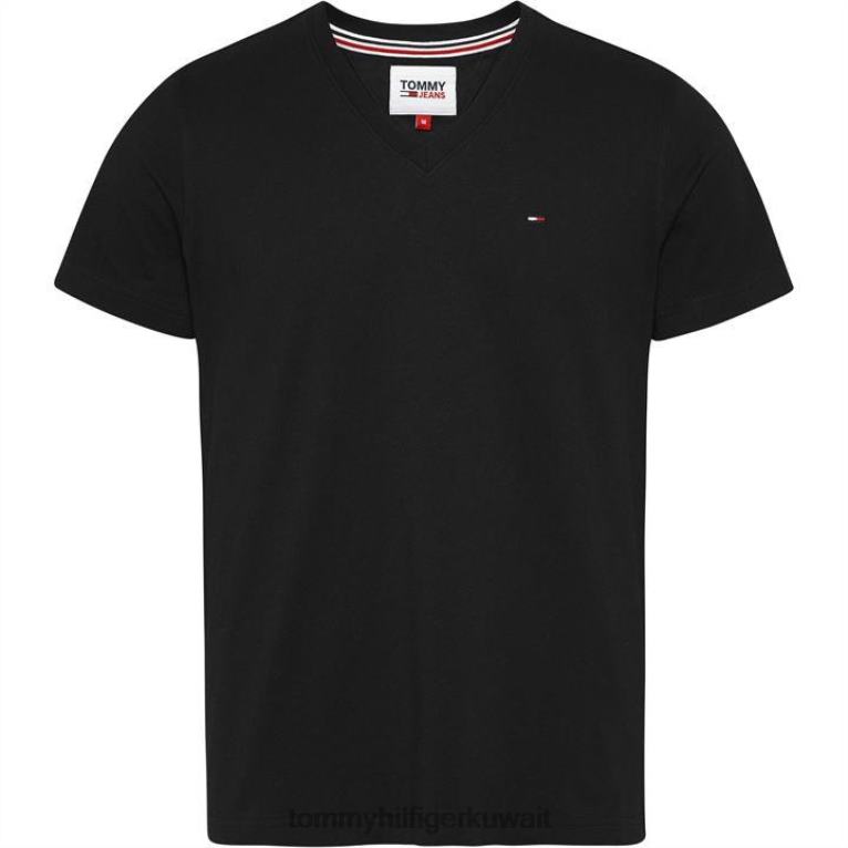 تومي الأسود Tommy Hilfiger تي شيرت أصلي برقبة على شكل حرف V 4464420163