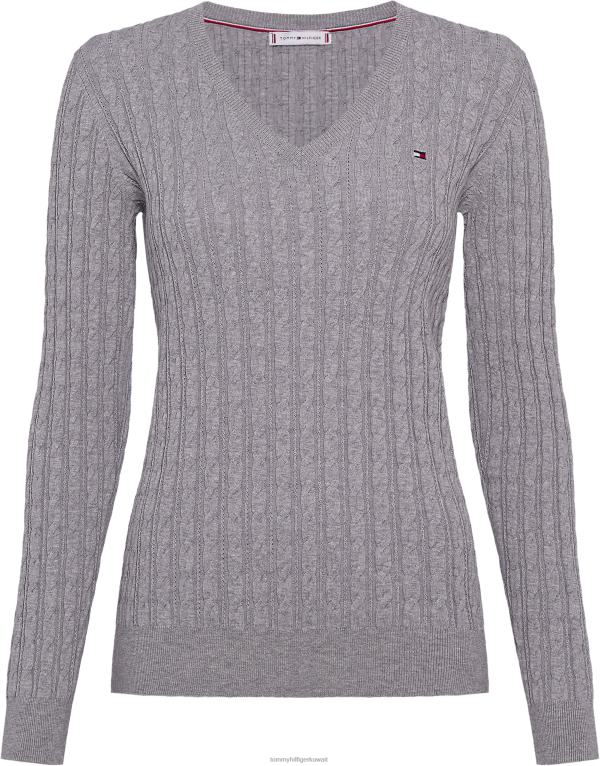 هيذر رمادي فاتح Tommy Hilfiger سترة كلاسيكية برقبة على شكل حرف V 446442169