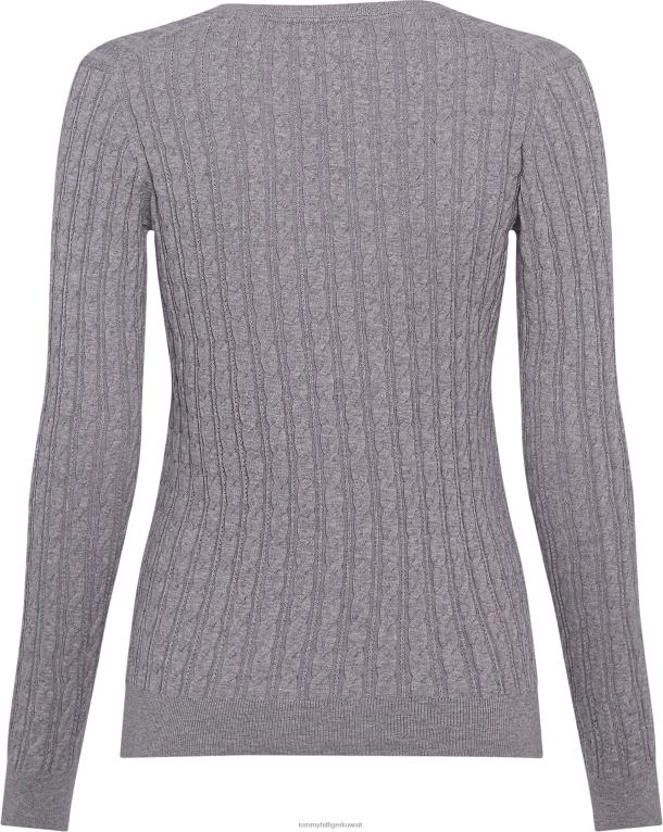 هيذر رمادي فاتح Tommy Hilfiger سترة كلاسيكية برقبة على شكل حرف V 446442169