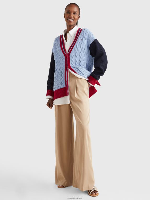 القمر الأزرق Tommy Hilfiger سترة صوفية متماسكة ومختلطة ورقبة على شكل حرف V 446442190