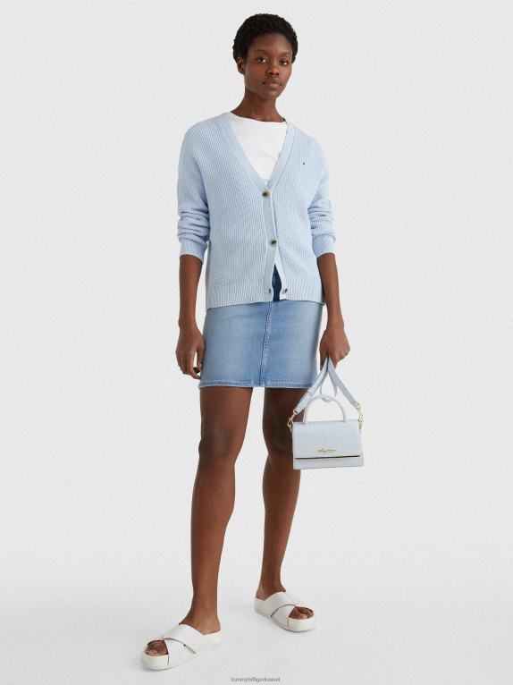 أزرق منسم Tommy Hilfiger سترة من القطن العضوي برقبة على شكل حرف V مريحة 446442210