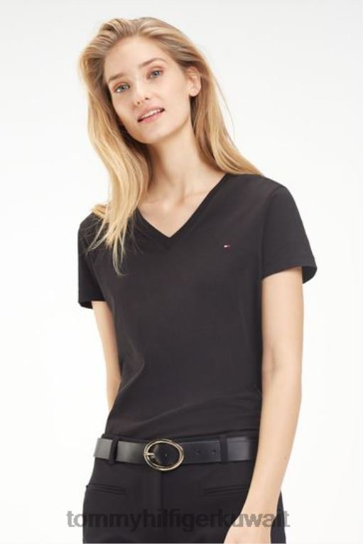 أسود Tommy Hilfiger تي شيرت تراثي برقبة على شكل حرف V 446442934