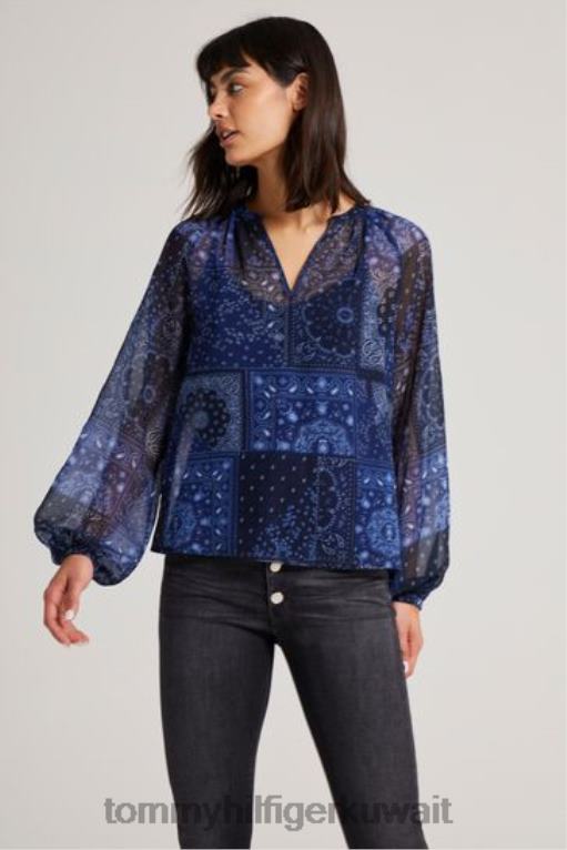 أزرق Tommy Hilfiger بلوزة بيزلي برقبة على شكل حرف V 446443348