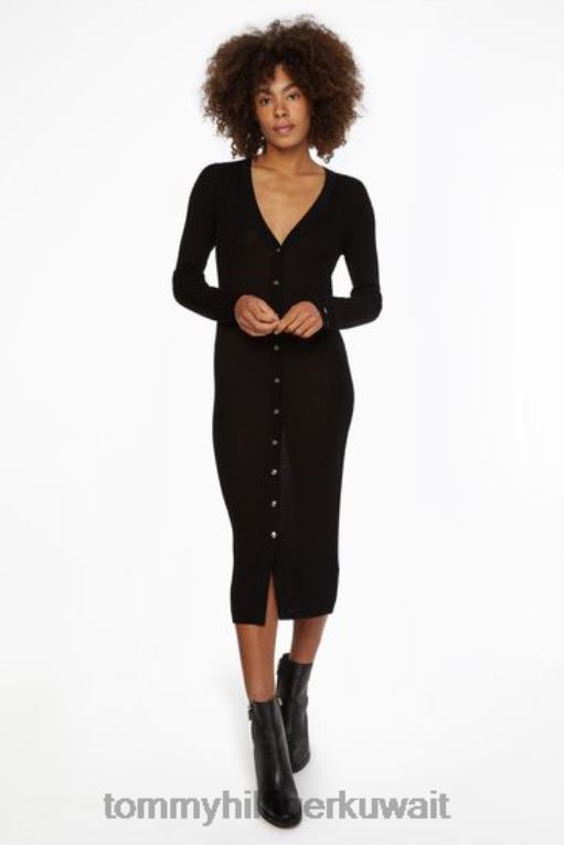 أسود Tommy Hilfiger سترة ماكسي برقبة على شكل حرف V 446443394