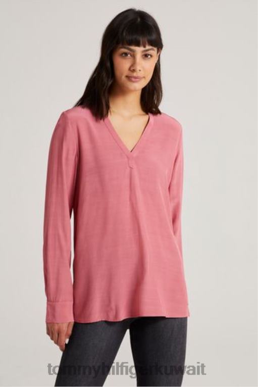 لون القرنفل Tommy Hilfiger بلوزة فسكوزي برقبة على شكل حرف V 446443424