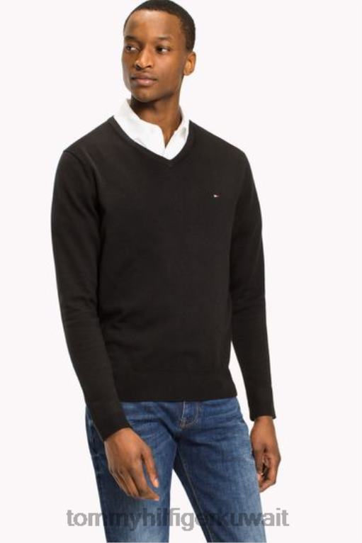 أسود Tommy Hilfiger سترة على شكل حرف V 446443577