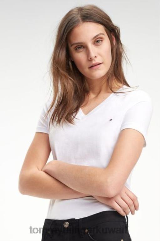 أبيض Tommy Hilfiger تي شيرت تراثي برقبة على شكل حرف V 446443591