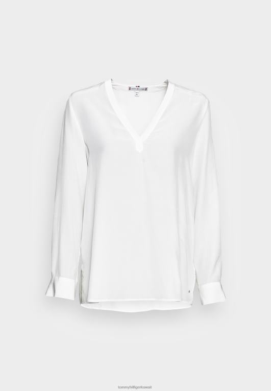 بيج فاتح Tommy Hilfiger بلوزة صلبة برقبة على شكل حرف V 446443941