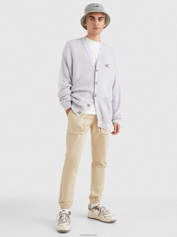 هيذر رمادي فضي Tommy Hilfiger سترة محبوكة مطرزة برقبة على شكل حرف V 44644695