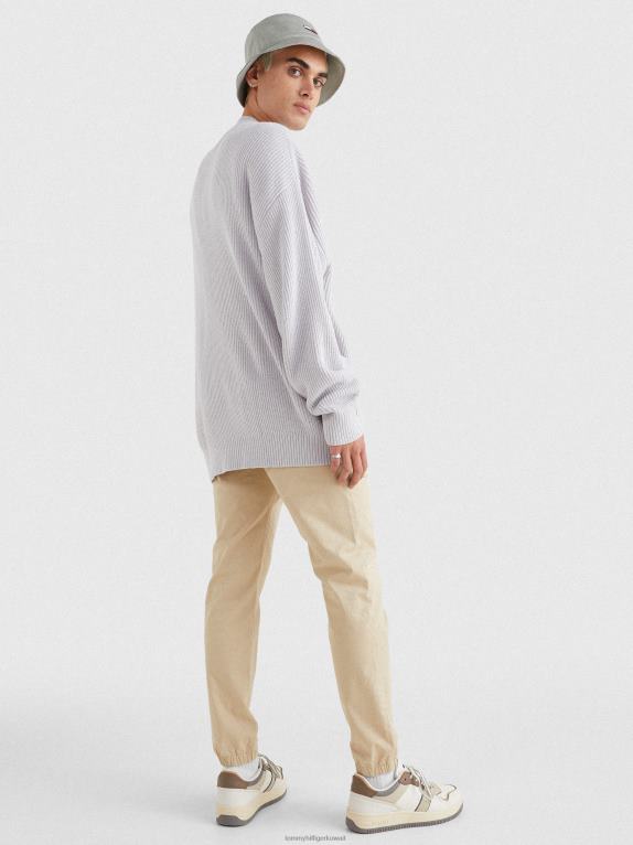 هيذر رمادي فضي Tommy Hilfiger سترة محبوكة مطرزة برقبة على شكل حرف V 44644695