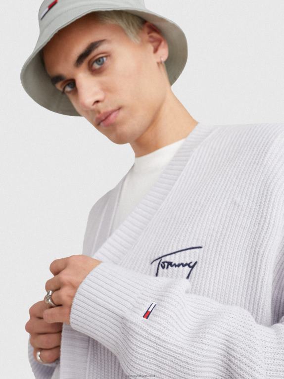 هيذر رمادي فضي Tommy Hilfiger سترة محبوكة مطرزة برقبة على شكل حرف V 44644695