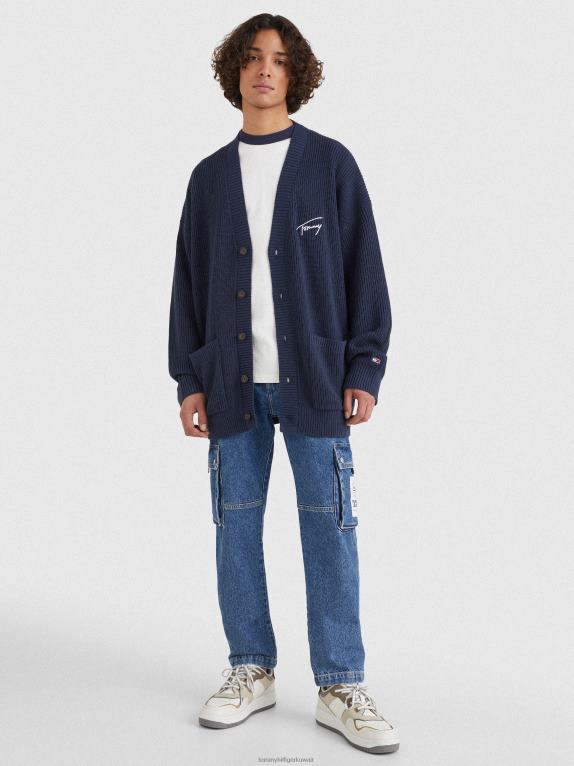 البحرية الشفق Tommy Hilfiger سترة محبوكة مطرزة برقبة على شكل حرف V 44644698