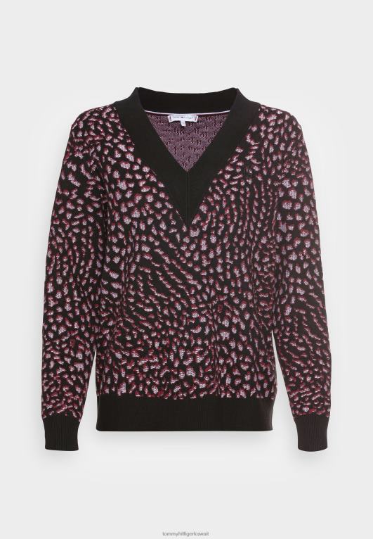 أسود أحمر Tommy Hilfiger سترة على شكل حيوان V-NK باللون الأسود والأحمر 446445571