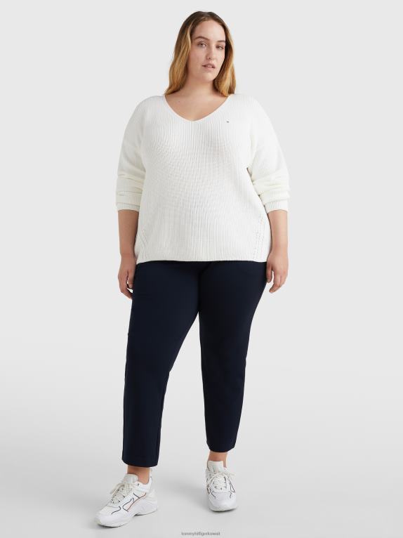 بيج فاتح Tommy Hilfiger سترة مريحة متماسكة ومنحنية على شكل حرف V ورقبة على شكل حرف V 446442178