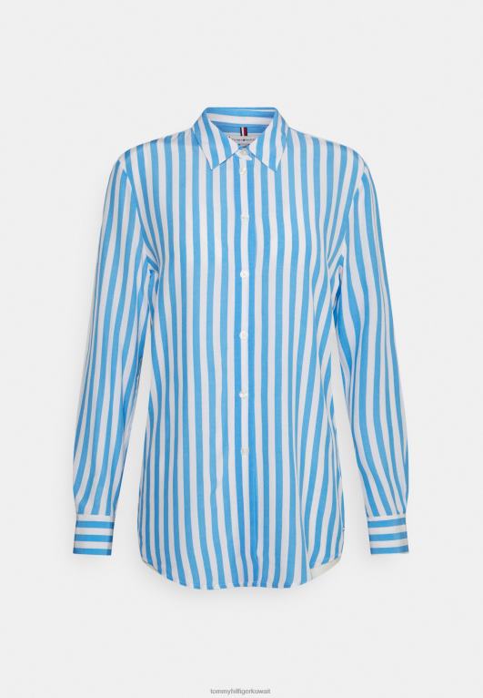 مصرفي/هيدرينجيا الأزرق Tommy Hilfiger بلوزة Vis Monogram Fleur بأزرار سفلية 446448127