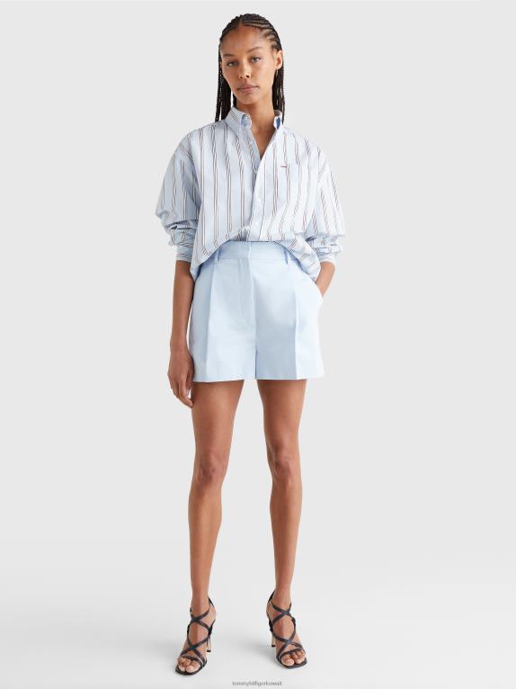 أزرق منسم Tommy Hilfiger شورت مطوي عالي الارتفاع من West Coast Prep Crest 446442443