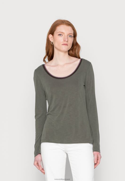 الجيش الأخضر Tommy Hilfiger rlx slub مغرفة مشروط أعلى بأكمام طويلة 446447990