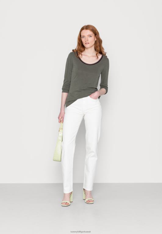 الجيش الأخضر Tommy Hilfiger rlx slub مغرفة مشروط أعلى بأكمام طويلة 446447990