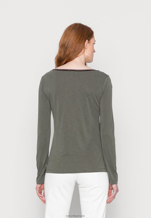 الجيش الأخضر Tommy Hilfiger rlx slub مغرفة مشروط أعلى بأكمام طويلة 446447990