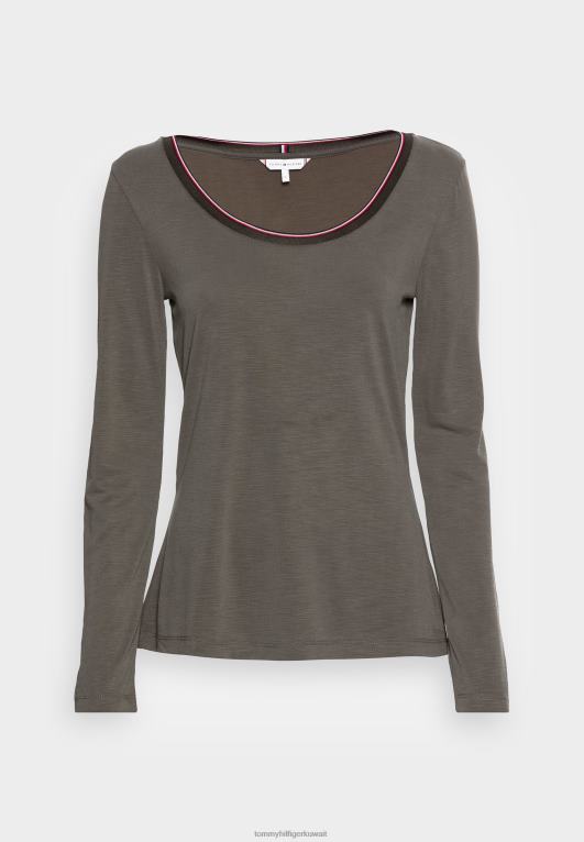 الجيش الأخضر Tommy Hilfiger rlx slub مغرفة مشروط أعلى بأكمام طويلة 446447990